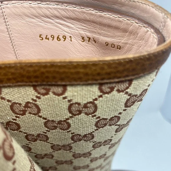 Gucci Lola GG Riding Boots Brown Knee High Supreme Block Heel EU 37.5 US 7.5 - Picture 6 of 9